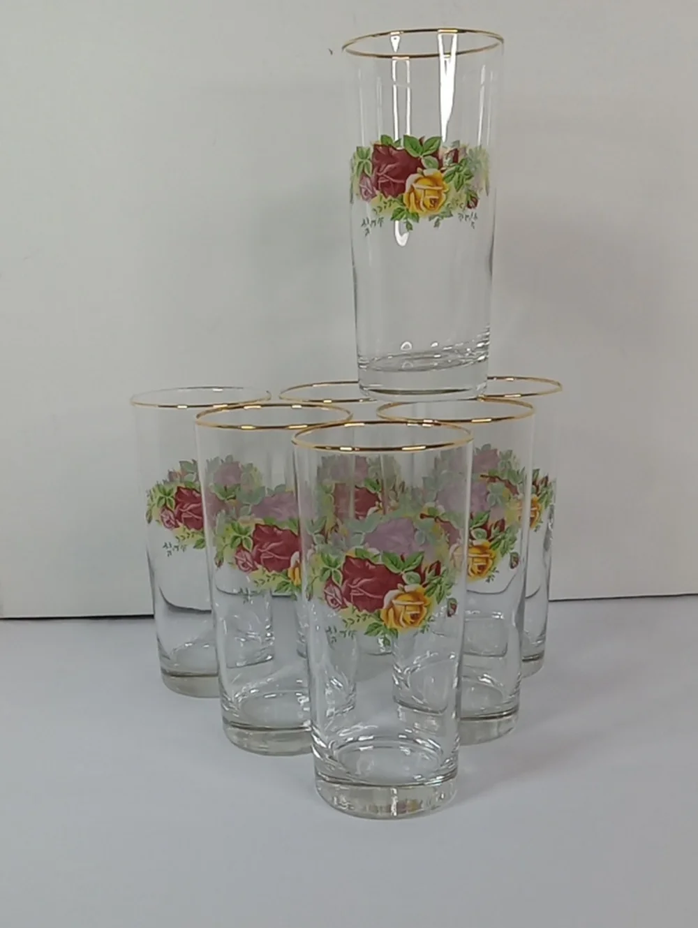 Vintage Royal Albert Gold-Rim Old Country Roses Highball Glasses - Set of 6